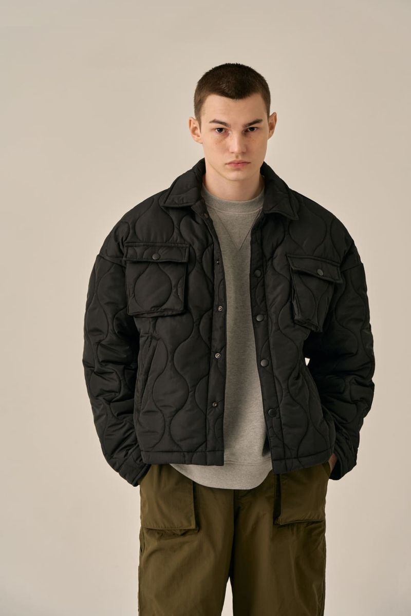 QUILTING SHIRT JACKET - BLACK