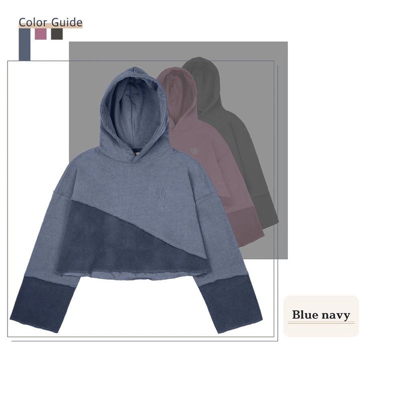 PIGMENT TWO BLOCK CROP HOODIE_BLUE NAVY