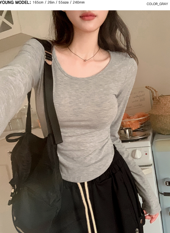 Basic U-neck Slim Long Sleeve T-shirt (5color)