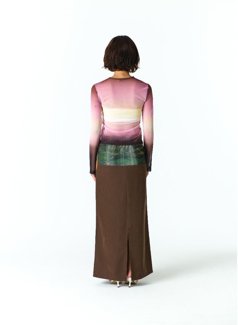 MEDITATIVE IMAGE MAXI SKIRT(BROWN)