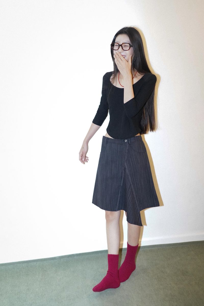 STRIPE DENIM MIDI SKIRT