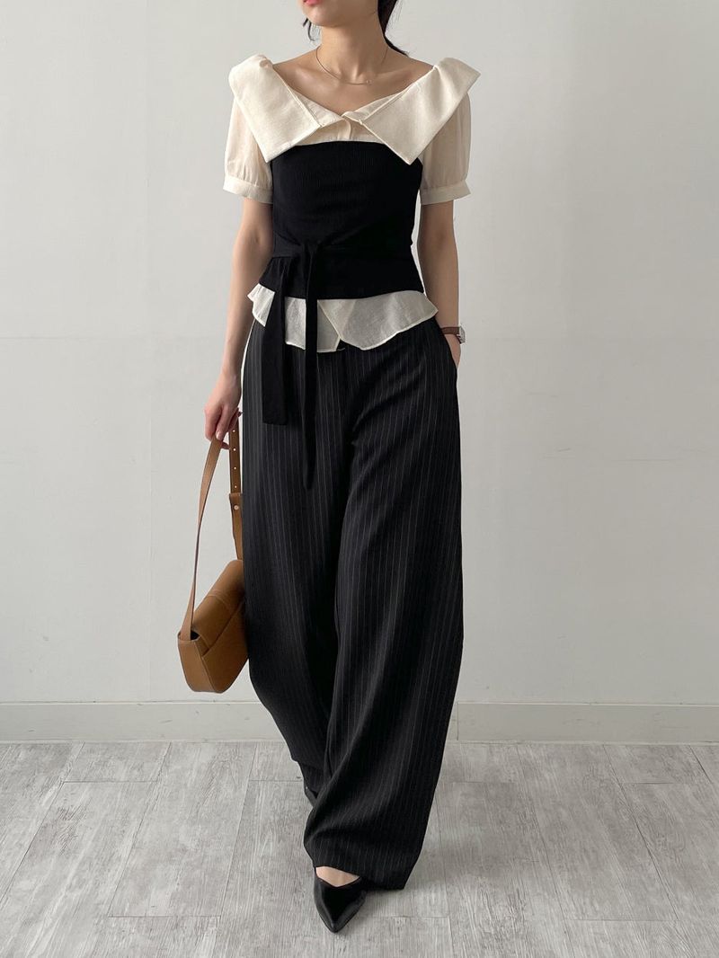 [Short Sleeve Version] Buttery Off-Shoulder Layered Blouse