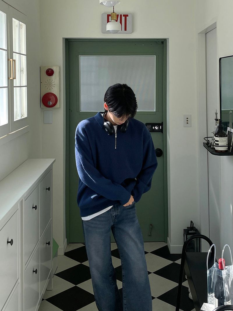 ASCLO Low Collar Half Zip Up Knit (7color)