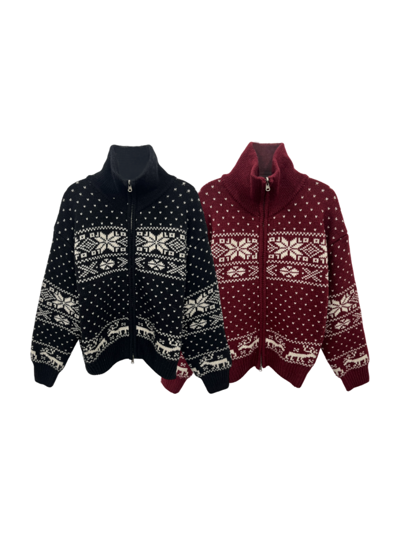 [Premium] Santa reversible Nordic knit zip-up