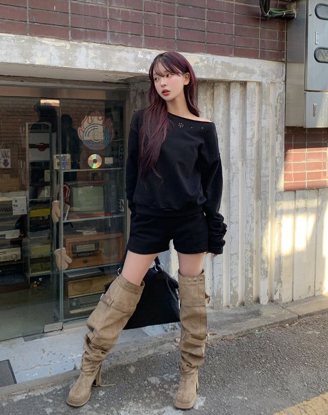 Bohem Stud Off-Shoulder Sweatshirt