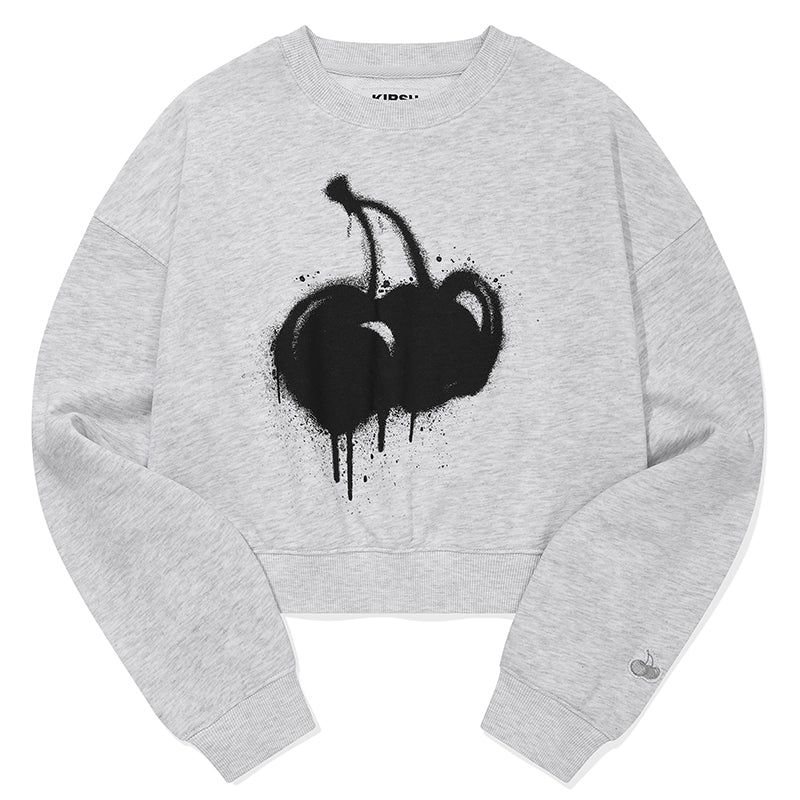 MELTING CHERRY PRINTED CROP SWEATSHIRT [MELANGE GRAY]