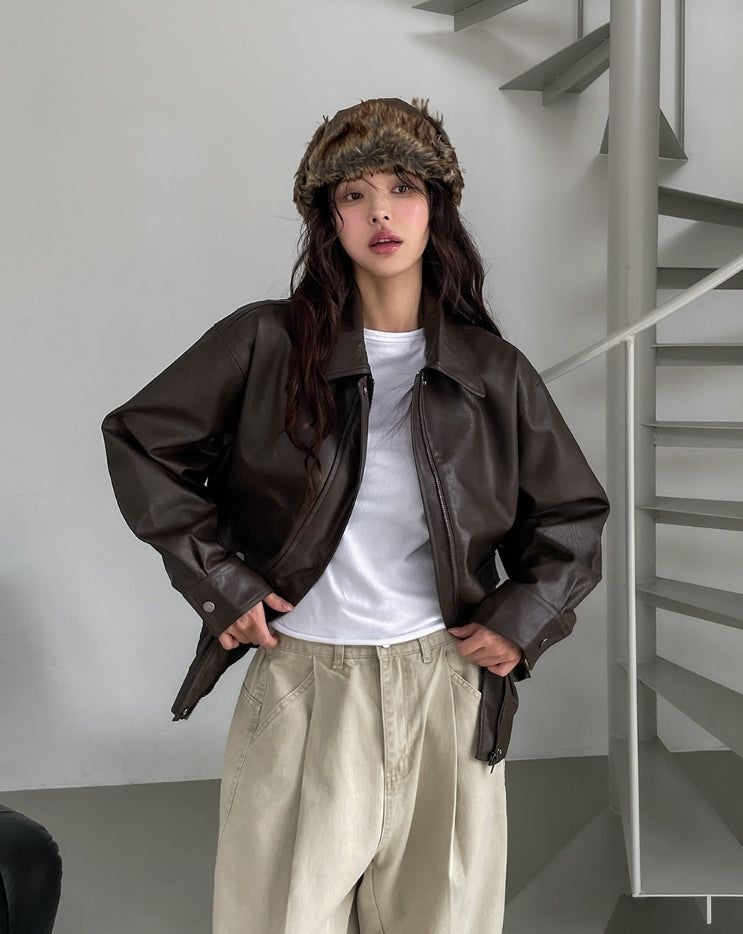 ULAN（ユレン）の「Hazel loose-fit pocket leather jumper（Jackets/Outerwear）」