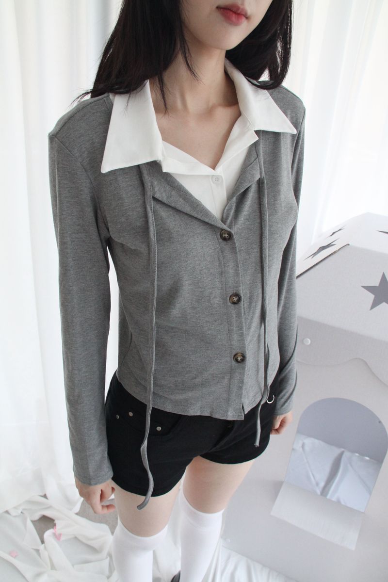 Layered Double Collar Cardigan T-shirt (2color)
