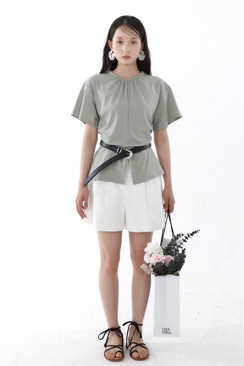 SHIRRED ROUND TOP_SMOKE GREEN