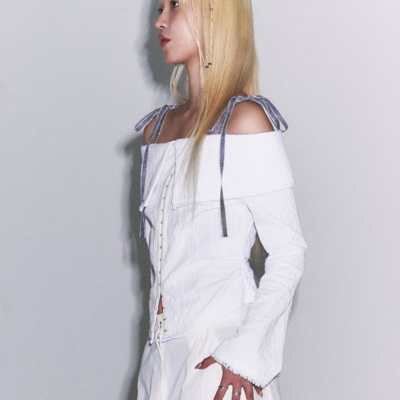  Hook Off Shoulder Blouse [white]