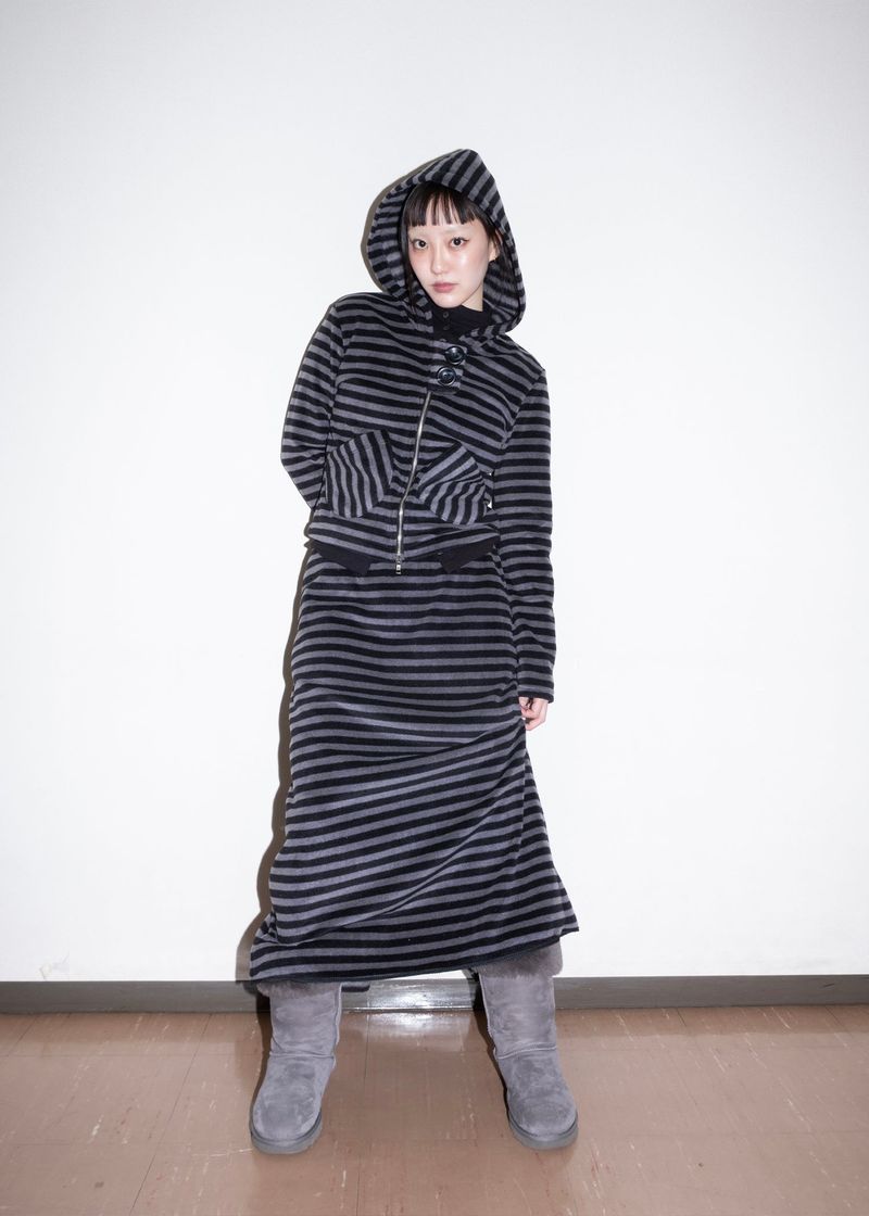 Pocket Fleece Hoodie Jacket [Striped]