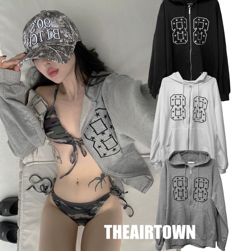 THEAIRTOWN(ザエアータウン)の「flag star hoodie zip-up(3 color)(Tops)」
