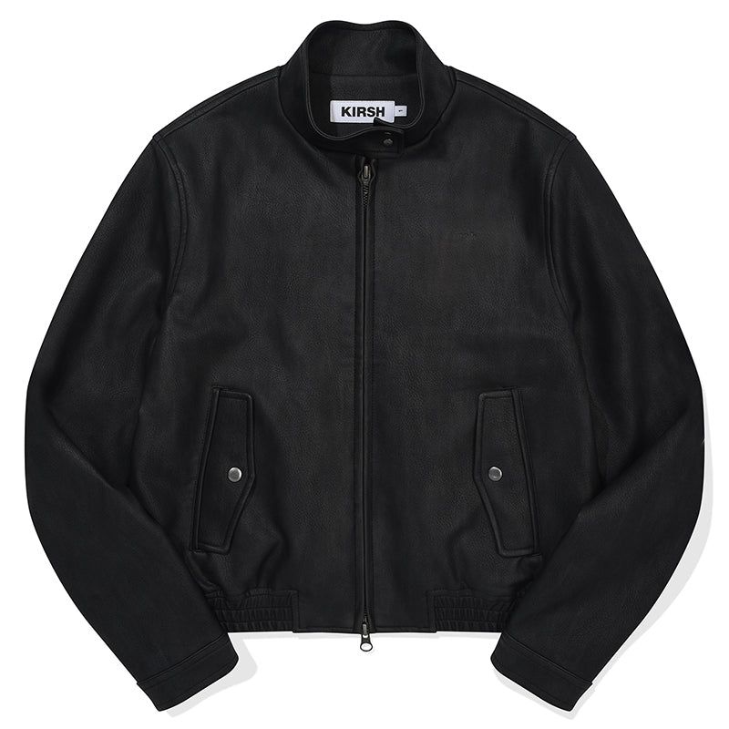VINTAGE WASHING LEATHER BOMBER JACKET [BLACK]
