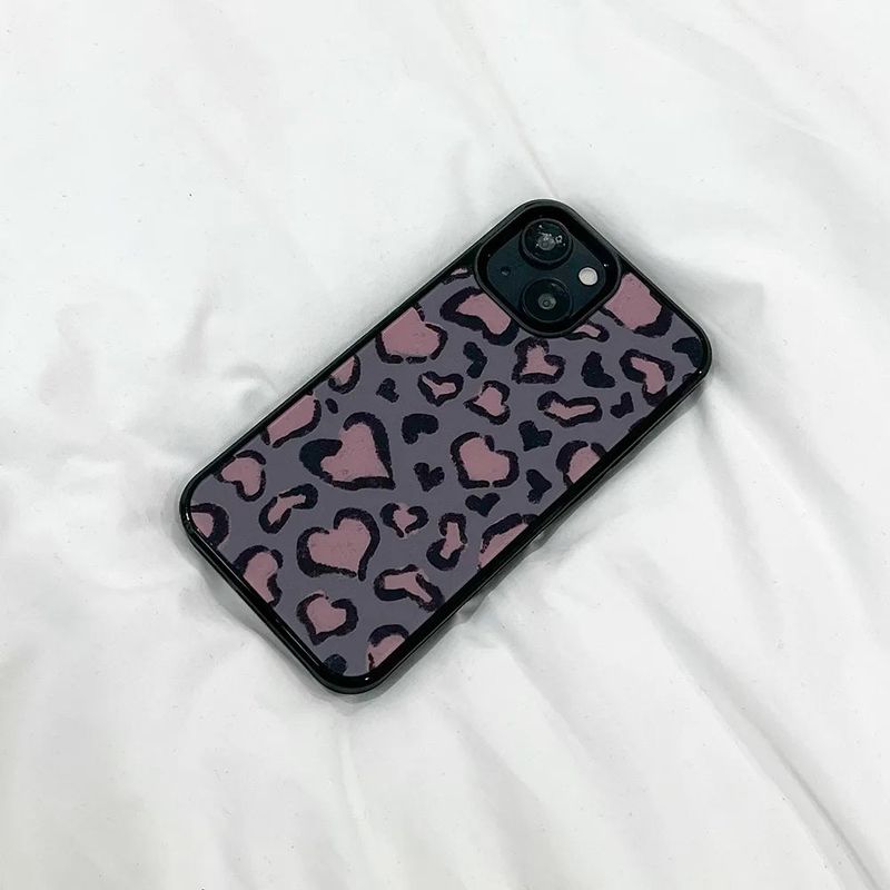 [MADE][マグセーフグラスバンパーケース]ハートレオパードドローイングケース＊ピンクグレー