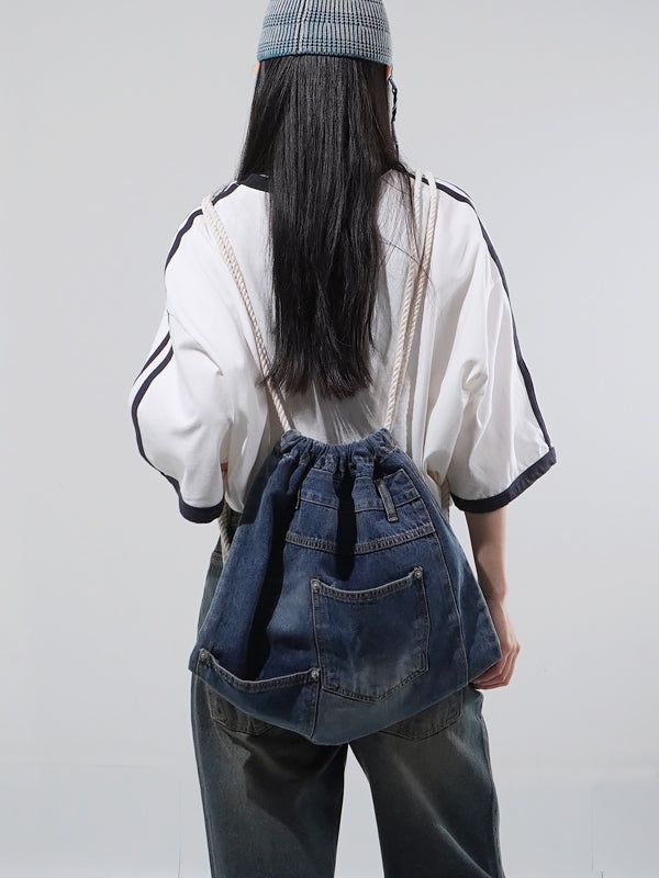 KIXI（キッシー）の「(UNISEX) Denim Rope String Gymsack（Bags）」
