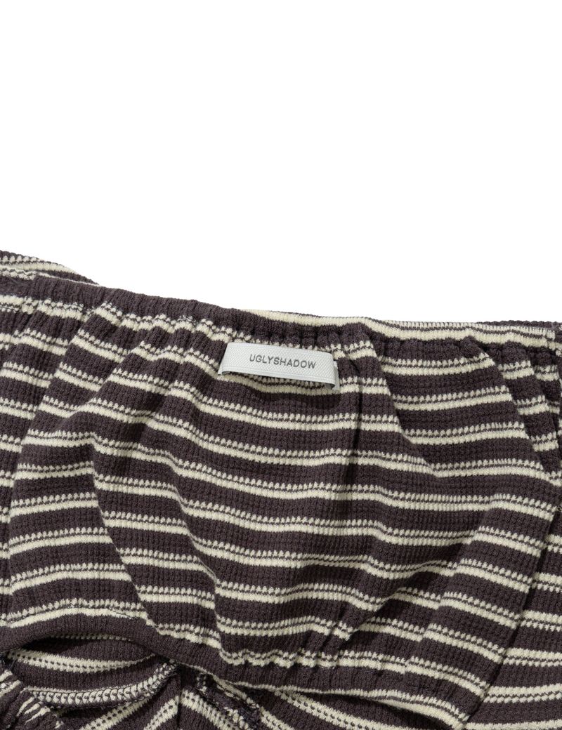 STRIPE SHIRRING FLARE TOP(CHARCOAL)