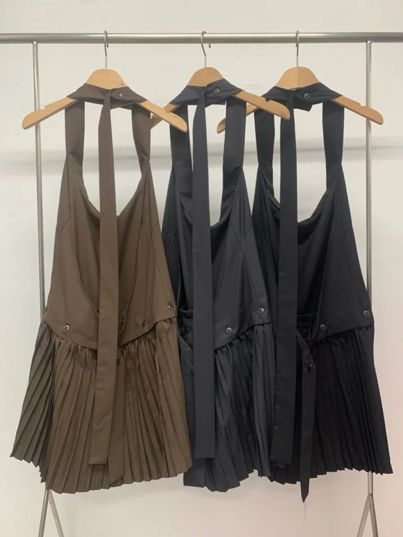 halter pleats layered dress