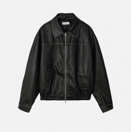 Pond cut washing two-way leather jacket