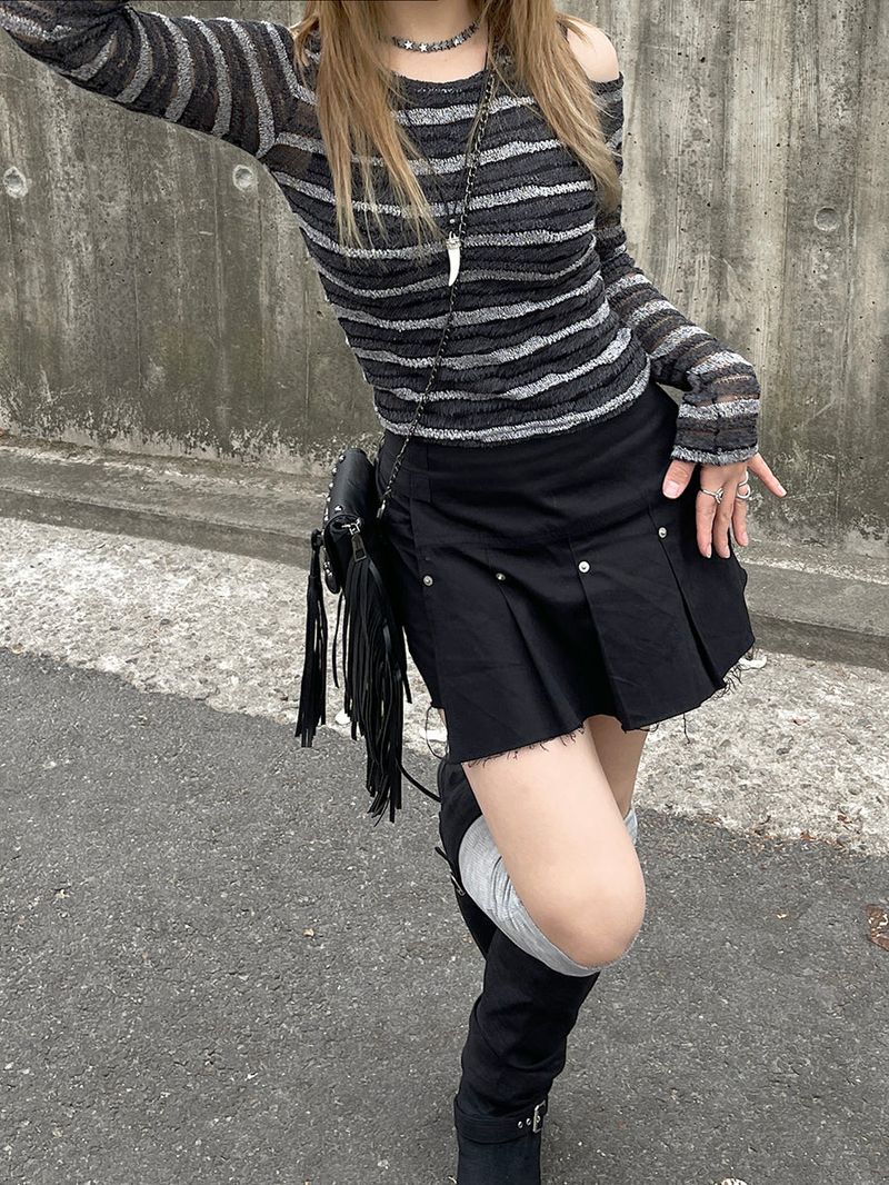 Ethnic Shoulder Slit Stripe Tee