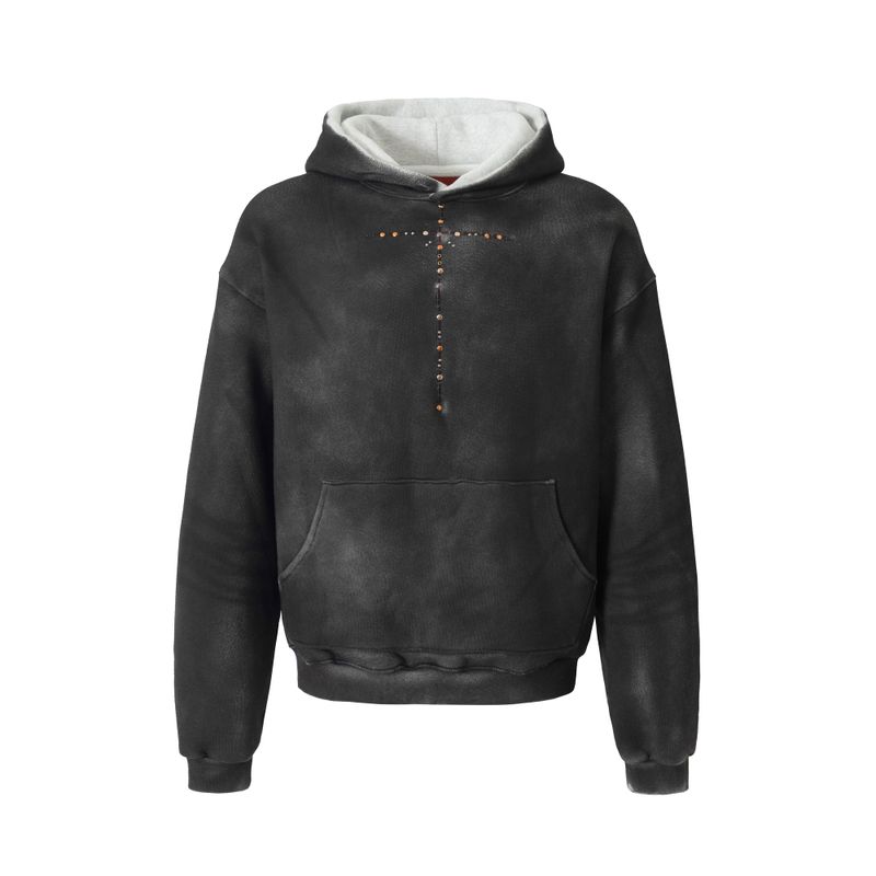 WANGXINGYU（ワンシンユー）の「SIGNATURE ICONIC CROSS EMBROIDERY HOT-STUDDED DISTRESSED WASHED SPRAY-DYED HOODIE（Tops）」