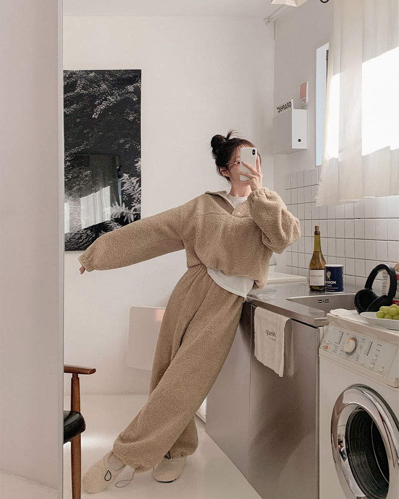 Fleece anorak & pants set up