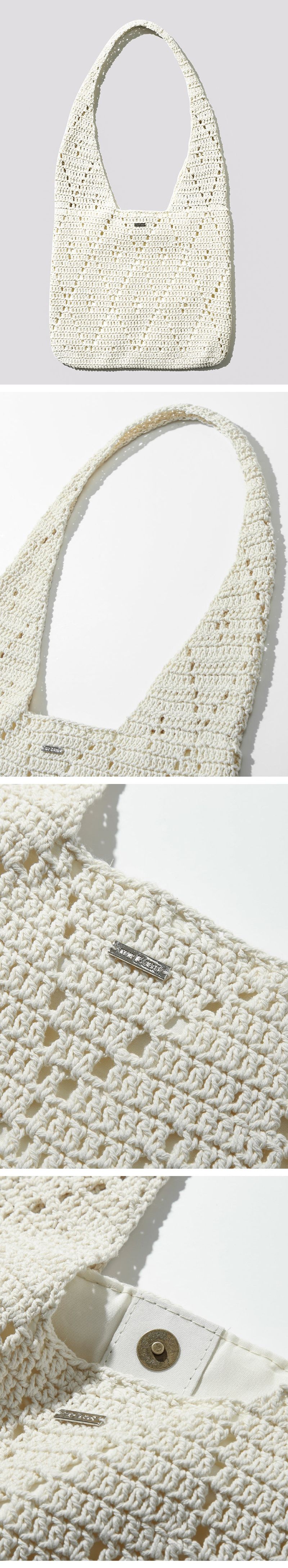 Patterned Oversize Crochet Shoulder Bag_White