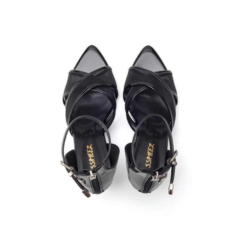 Sheer Cross Strap Sandal Heel(Black)