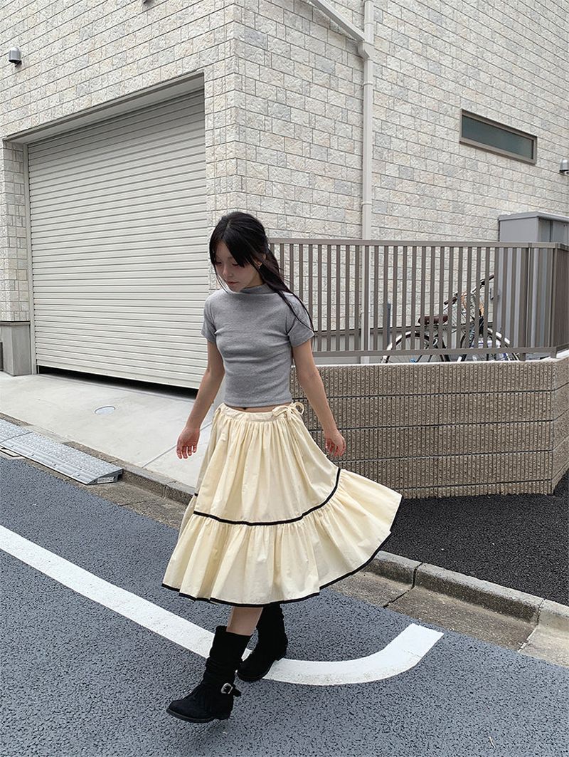 RIBBED HALF NECK TEE (4C)