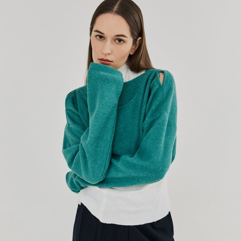 CUT OUT 2-WAY WOOL CROP TOP (BLUEGREEN)