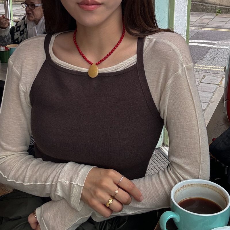 [MADE]Red pearl stone Choker