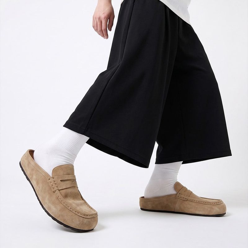 Suede Loafer Slides Camel