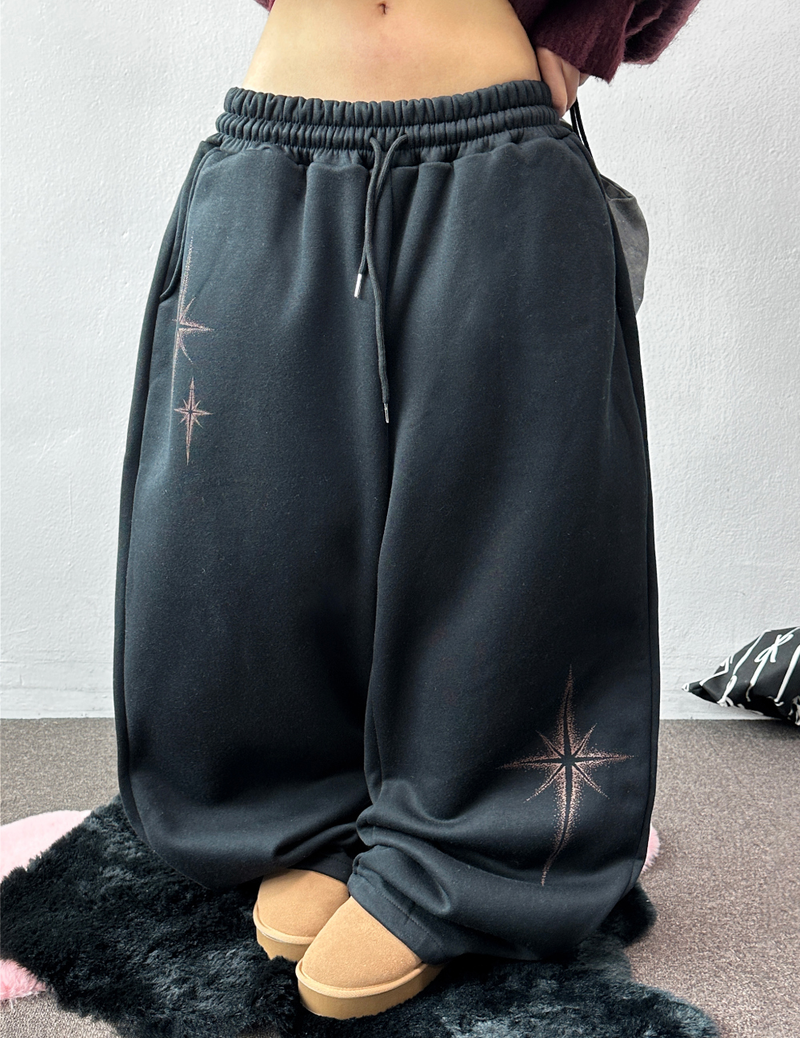 ワイドバルーンフリースラインドハッスルファイヤープリントワイドロングパンツ 🩶 3 COLOR