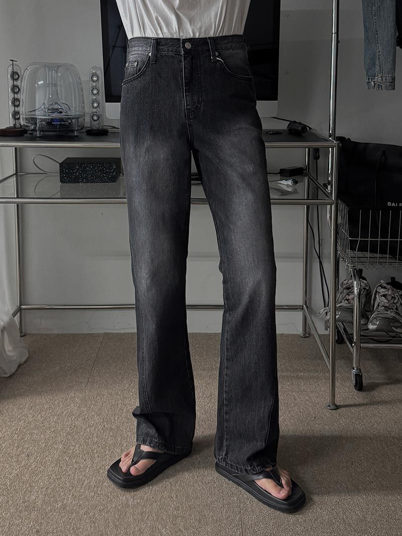 +5cm Curve Flare Denim Pants (Black)