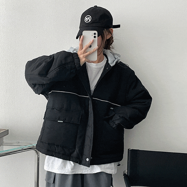 hijjoo（ハイチュー）の「Las Line Coloring String Hooded Padded Jumper（Jackets/Outerwear）」