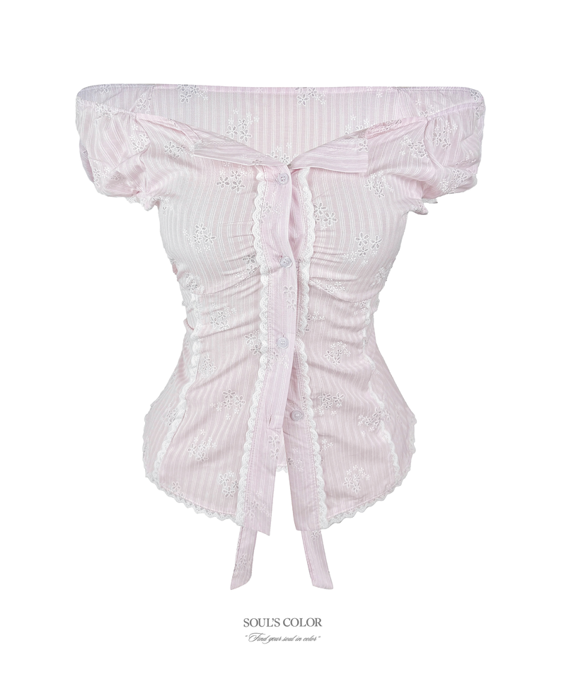 Elina flower lace ribbon blouse