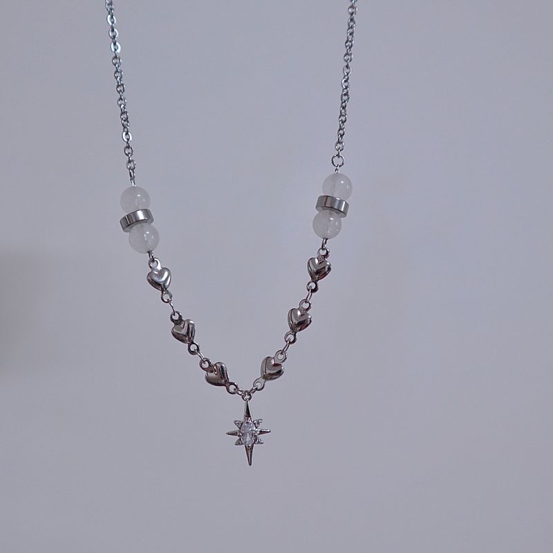 Crystal Heart White Jade Gemstone Necklace