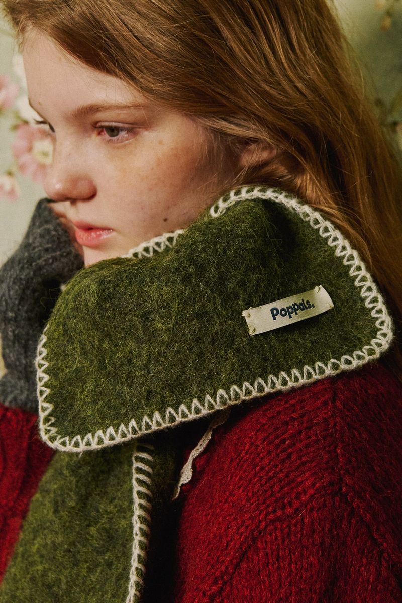 Stitch Wool Muffler [Khaki]