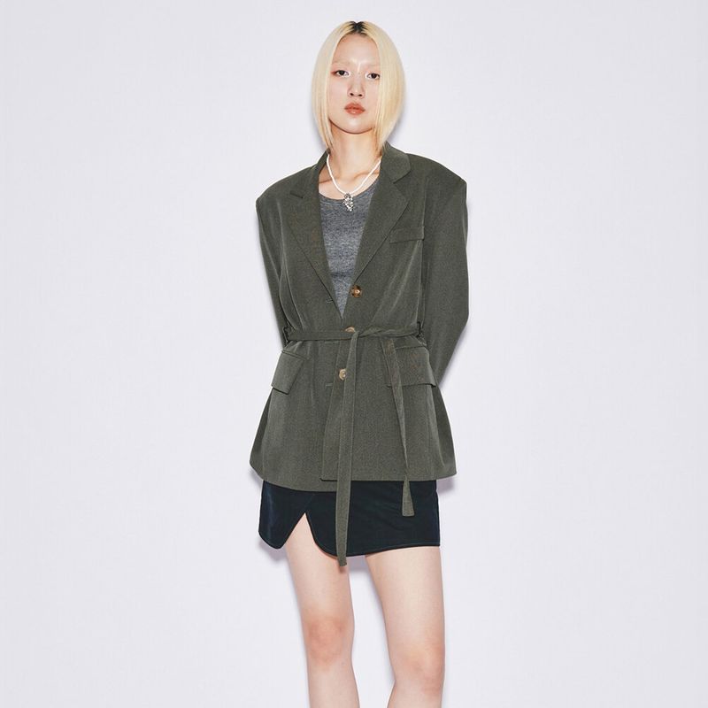 Semi overfit belted jacket [Gloss green]