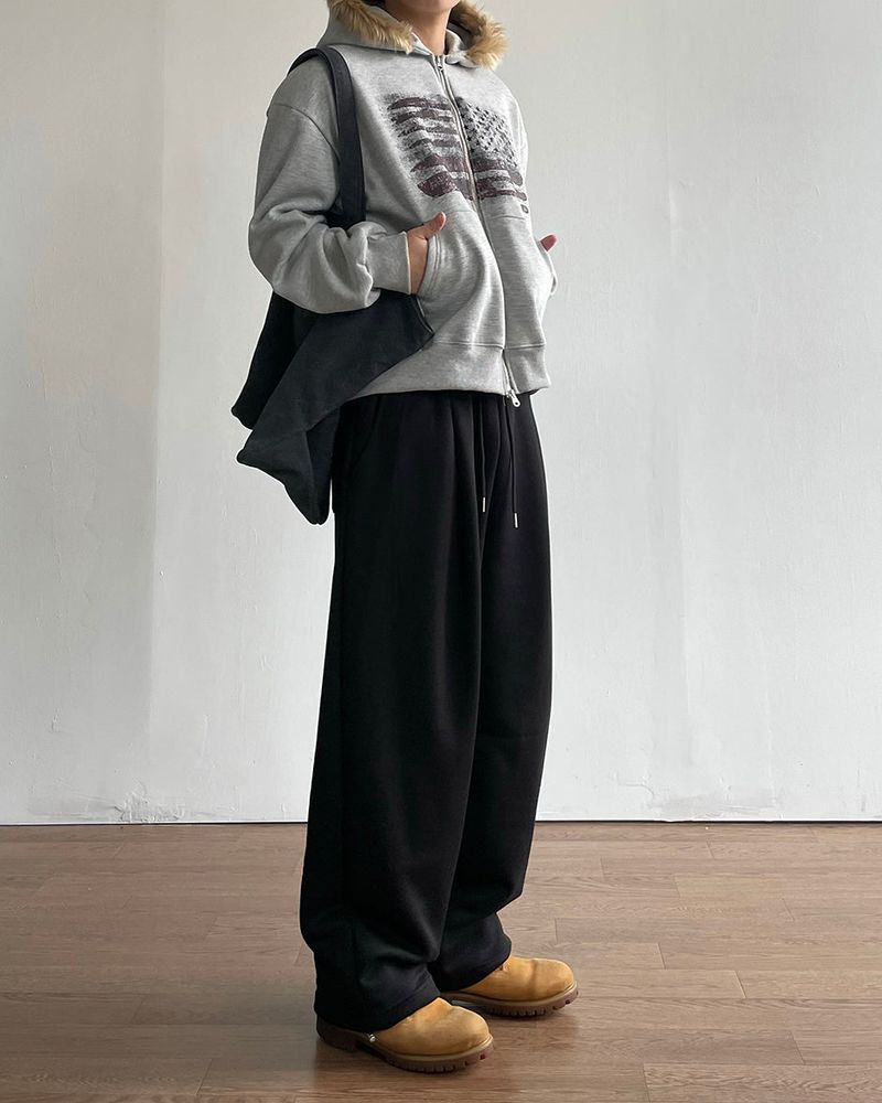 Flag Crop Napping Zip-up Hoodie
