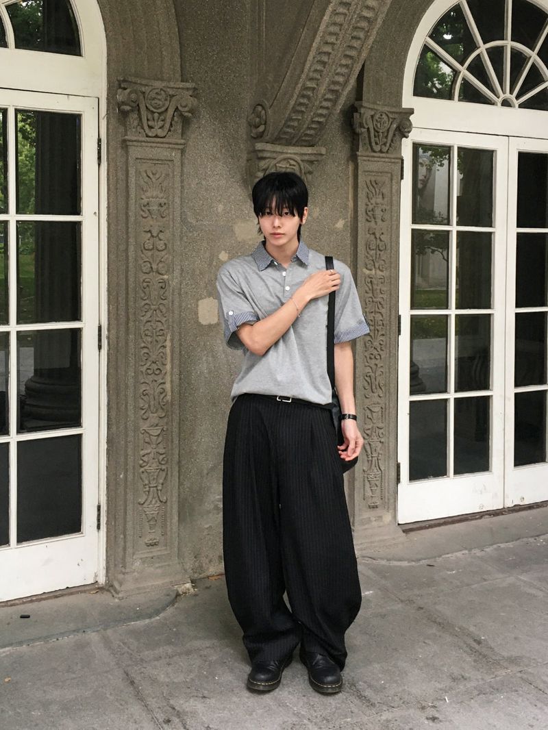 Pintuck Pinstripe Wide Balloon Fit Slacks