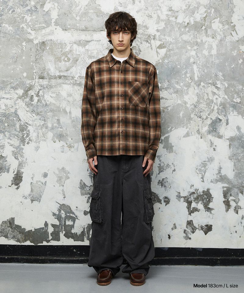 mahagrid(マハグリッド)の「FLANNEL CHECK SHIRT_BROWN(Tops)」