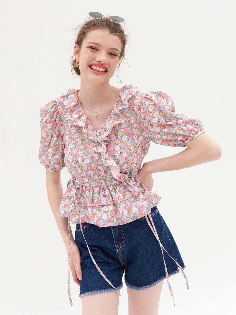 vem.ver(ベムバー)の「AMY RUFFLE DETAIL WRAP BLOUSE_PINK(Tops)」