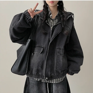 Delt Boxy Fit Two-Way Denim Hooded Jumper