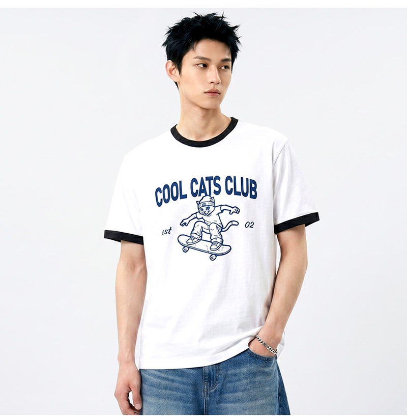 UNDEROFF(アンダーオフ)の「Essential Standard Short Sleeve Ringer T-shirt Cool Cats Club White(Tops)」