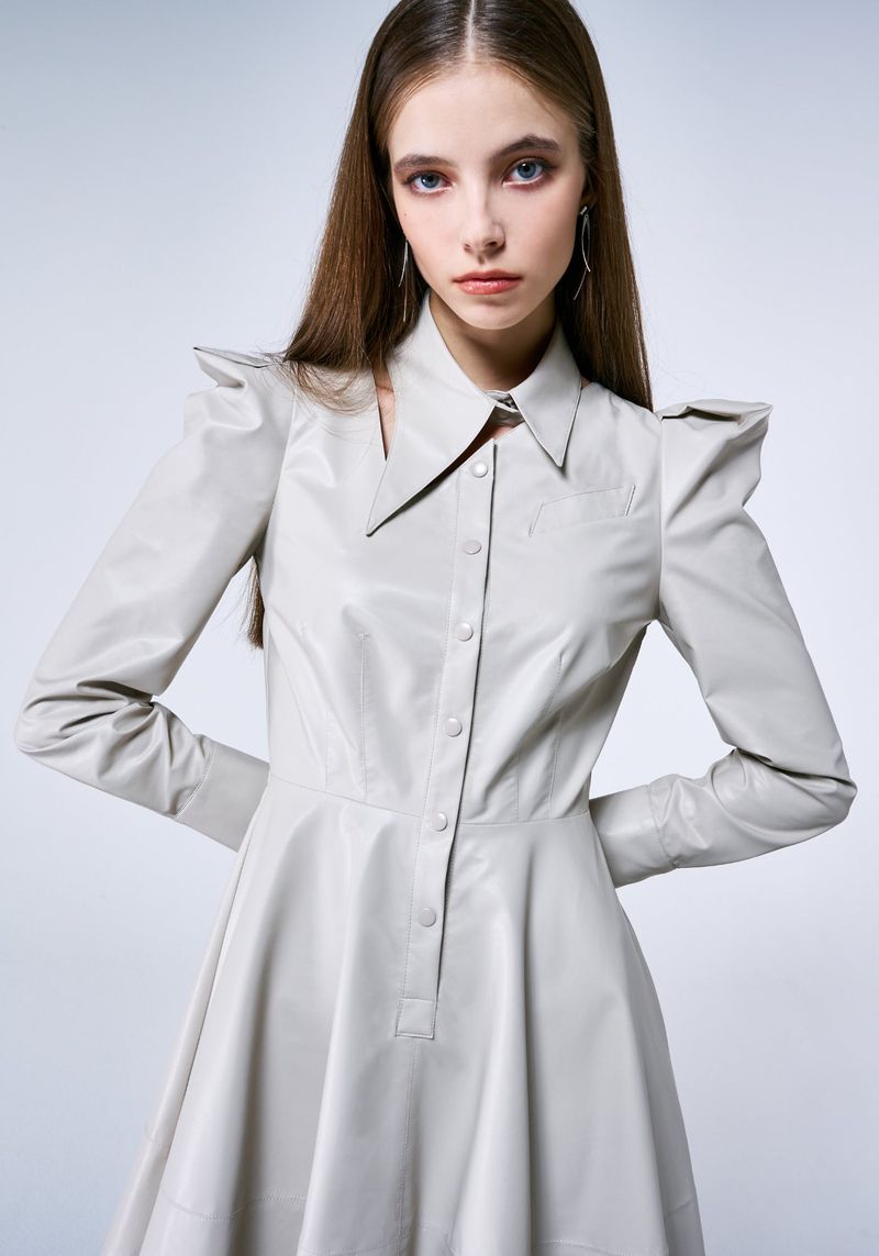 VEGAN LEATHER FLARED DRESS