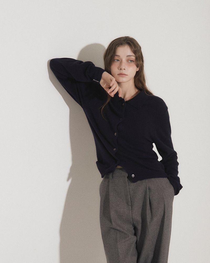 CASHMERE COLLARED CARDIGAN [NAVY]