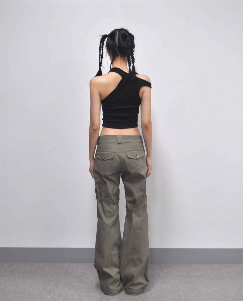 BELT KNEE SLIT PANTS (KHAKI)