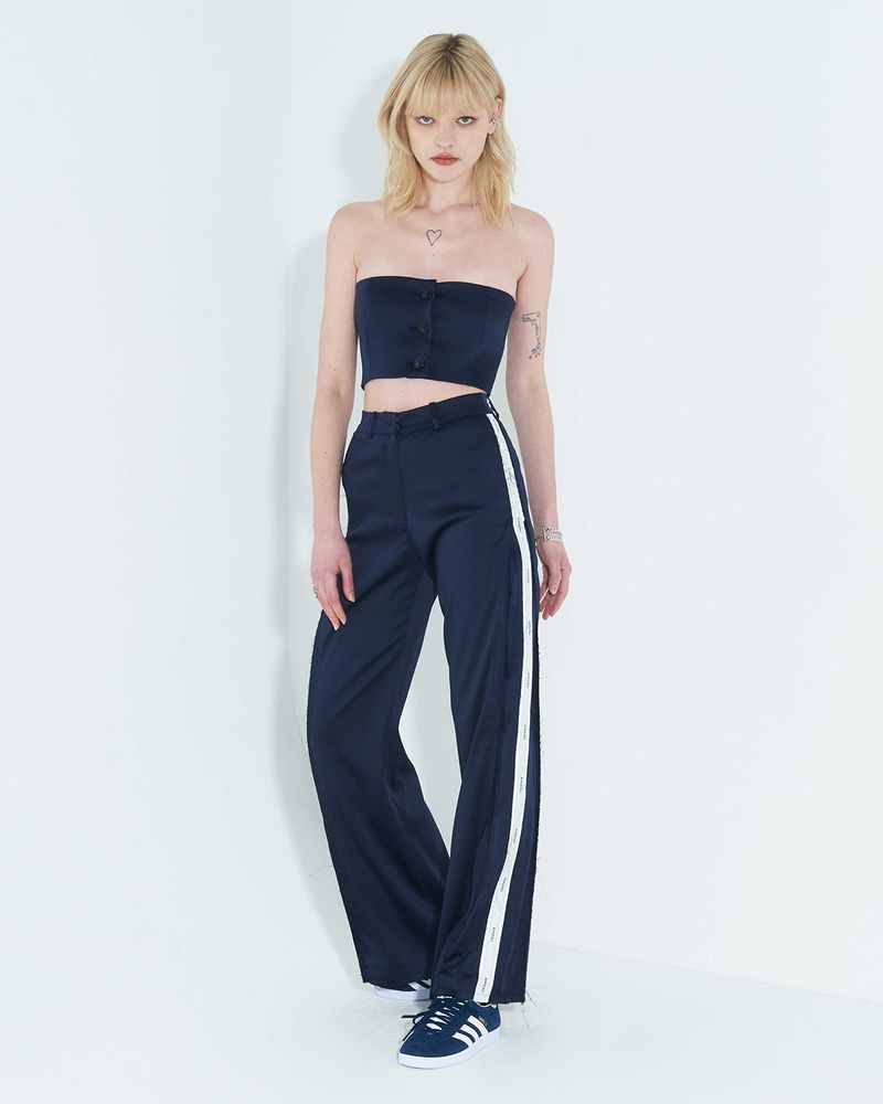 Raw Edge Button Tube Top _ Navy