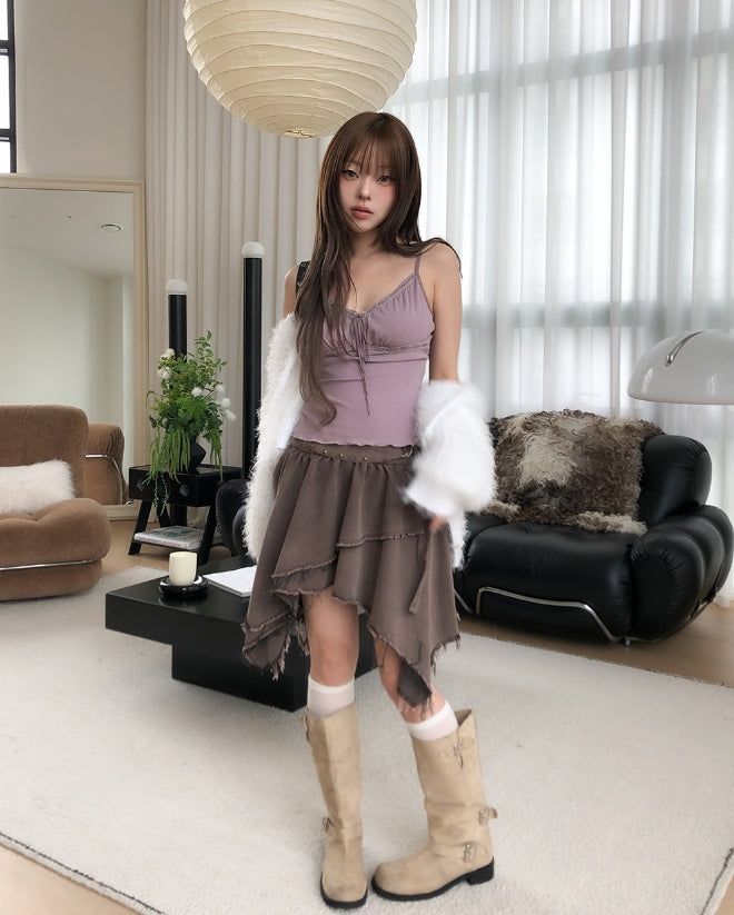 Marf Studded Grunge Unbalanced Skirt