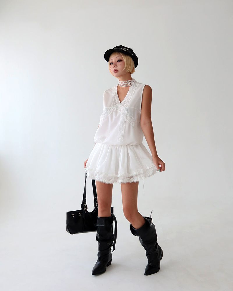 Scarf Set Lace Bustier Mini Dress
